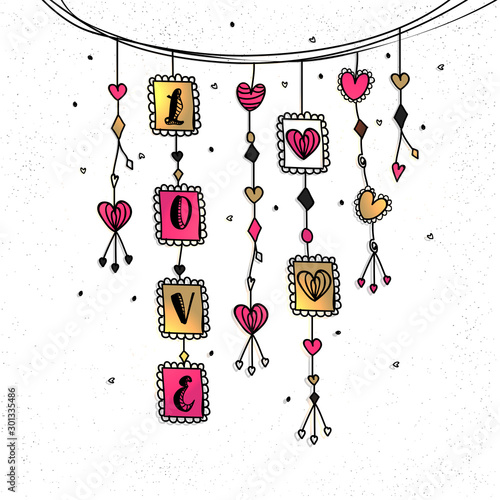 Hand Drawn Hangings for Valentine's Day.