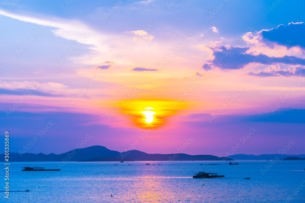 Beautiful landscape of sea ocean around Pattaya city in Thailand at sunset time