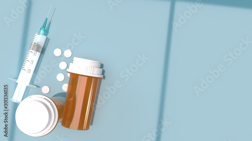 injection needle drugs pill 3d rendering for medical concept.