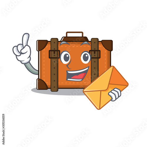 suitcase bring envelope in the cartoon with mascot