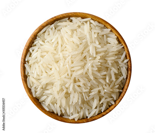 Tableau sur toile Dry white long rice basmati isolated on white background.