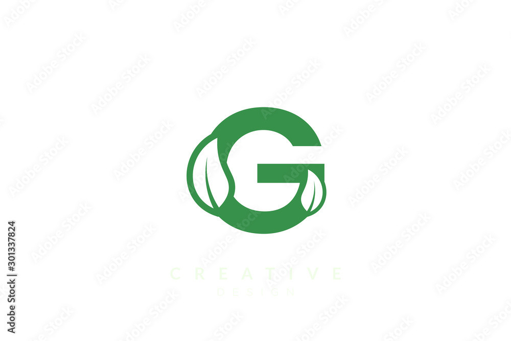 The combination of leaves and letters of the alphabet. Minimalist and simple design in green The combination of leaves and letters of the alphabet. Minimalist and simple design in green