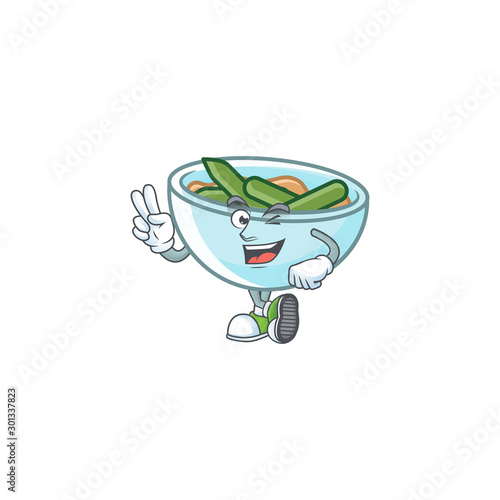 Cartoon green beans casserole in two finger character