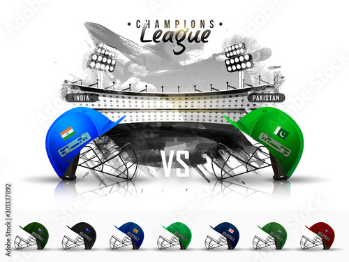 Cricket Participating Countries Batsman Helmets on stadium.