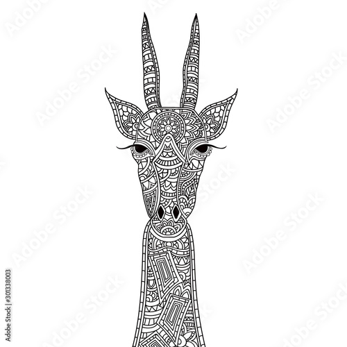 Creative hand drawn Giraffe with ethnic floral doodle pattern.