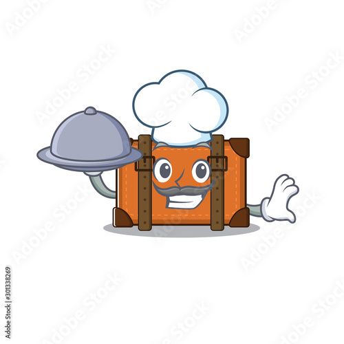 suitcase happy chef holding food on a with character