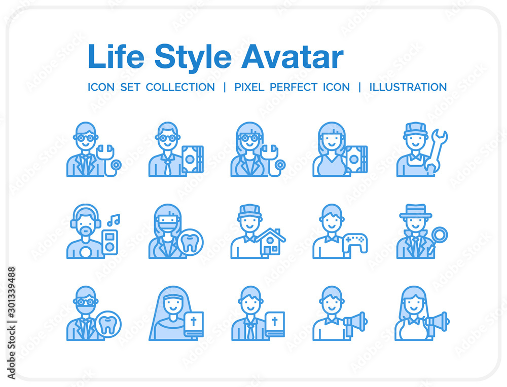 Life-Style-Avatar Icons Set. UI Pixel Perfect Well-crafted Vector Thin Line Icons. The illustrations are a vector. Life-Style-Avatar Icons Set. UI Pixel Perfect Well-crafted Vector Thin Line Icons. The illustrations are a vector.