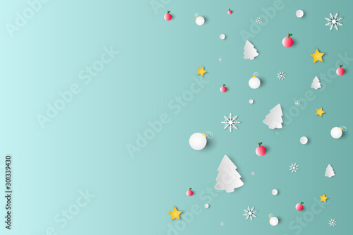 There are Christmas background shapes, appearing flat and simplistic, Vector illustration in paper art style.