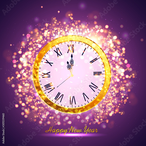 Glossy clock for Happy New Year celebration.