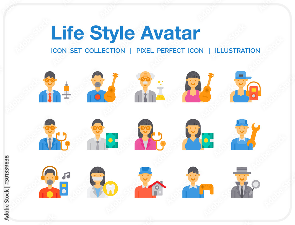 Life-Style-Avatar Icons Set. UI Pixel Perfect Well-crafted Vector Thin Line Icons. The illustrations are a vector.