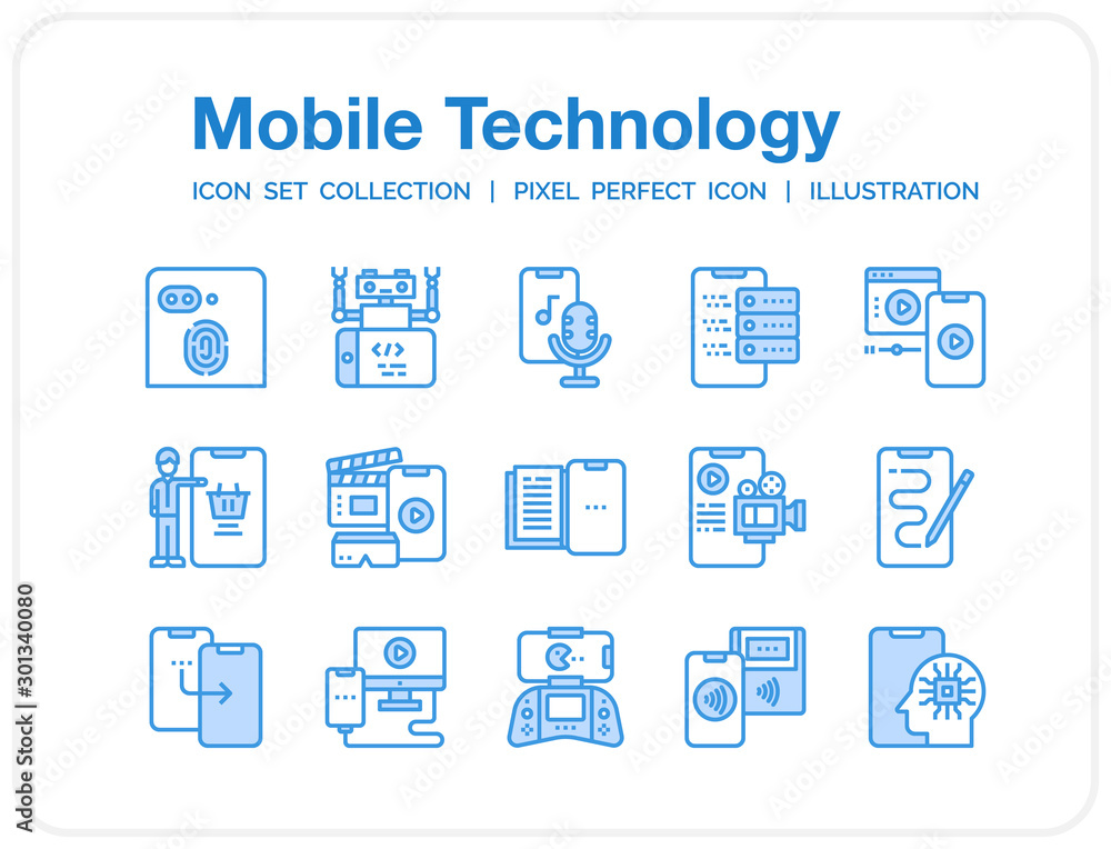 Mobile Technology Icons Set. UI Pixel Perfect Well-crafted Vector Thin Line Icons. The illustrations are a vector. Mobile Technology Icons Set. UI Pixel Perfect Well-crafted Vector Thin Line Icons. The illustrations are a vector.