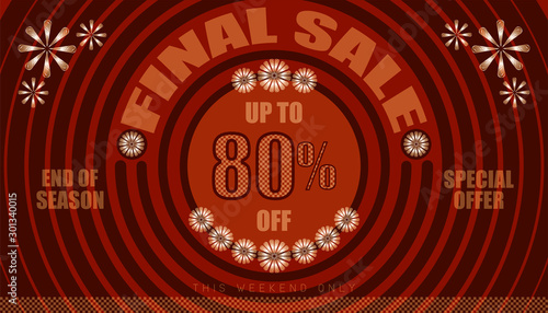 final sale up to 80% end of year special offer. vintage retro style. small to big circle from center. creative poster design. vector illustration eps10
