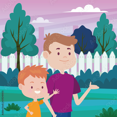 young father with son in the field