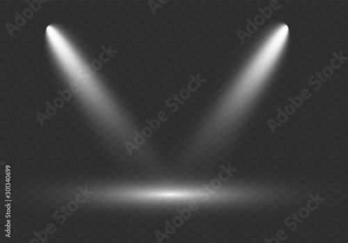 White scene on with spotlights. Vector illustration.
