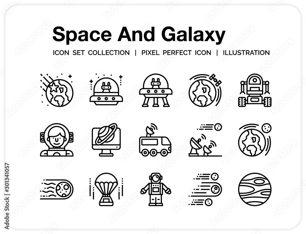 Space Galaxy  Icons Set. UI Pixel Perfect Well-crafted Vector Thin Line Icons. The illustrations are a vector.