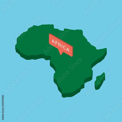 isometric map of africa continent with pointer on blue background. realistic 3d vector concept map easy to edit and customize. eps 10