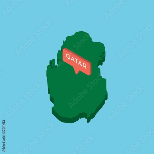green isometric map of country qatar with pointer on blue background. realistic 3d vector concept map easy to edit and customize. eps 10