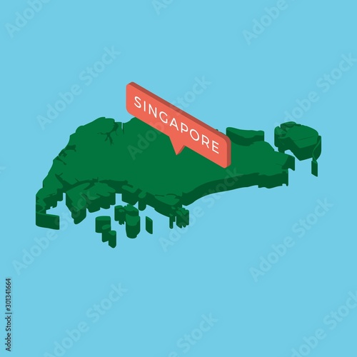 green isometric map of country singapore with pointer on blue background. realistic 3d vector concept map easy to edit and customize. eps 10