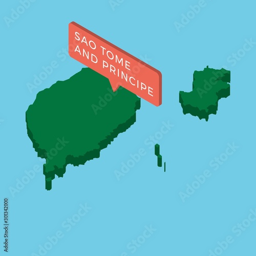green isometric map of country sao tome and principe with pointer on blue background. realistic 3d vector concept map easy to edit and customize. eps 10