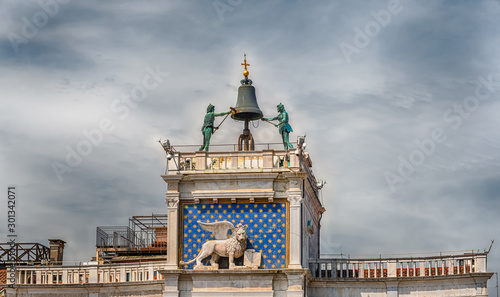 Top of St Mark's Clocktower, iconic landmark in Venice, Italy photo