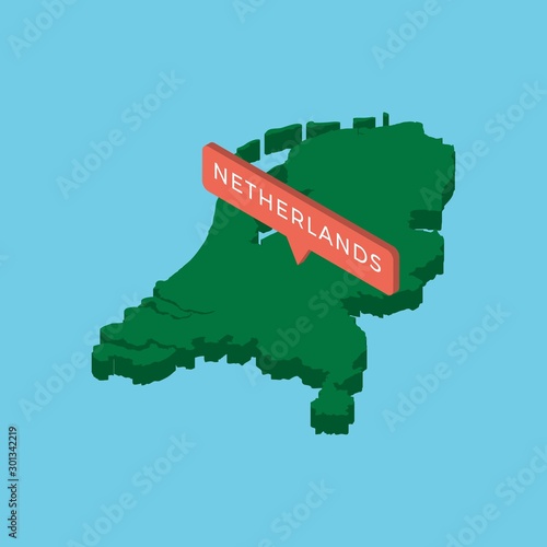 green isometric map of country netherlands with pointer on blue background. realistic 3d vector concept map easy to edit and customize. eps 10