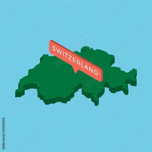green isometric map of country switzerland with pointer on blue background. realistic 3d vector concept map easy to edit and customize. eps 10
