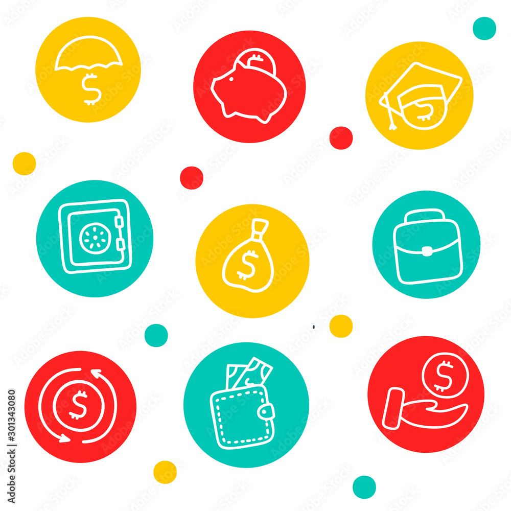 Money and finance thin line vector icons set Money and finance thin line vector icons set
