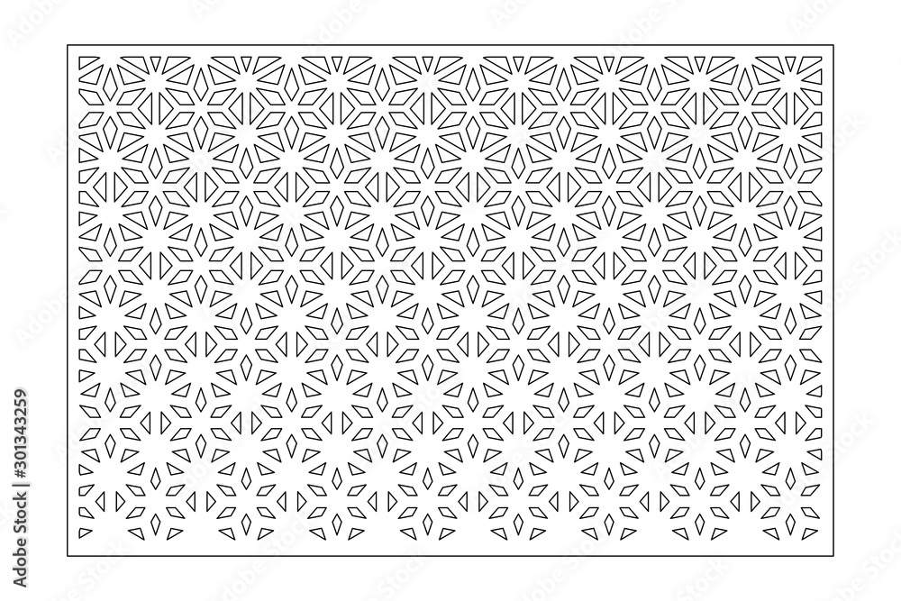 Set decorative card for cutting. Line, arabesque, weaving pattern. Laser cut. Ratio 2:3. Vector illustration.