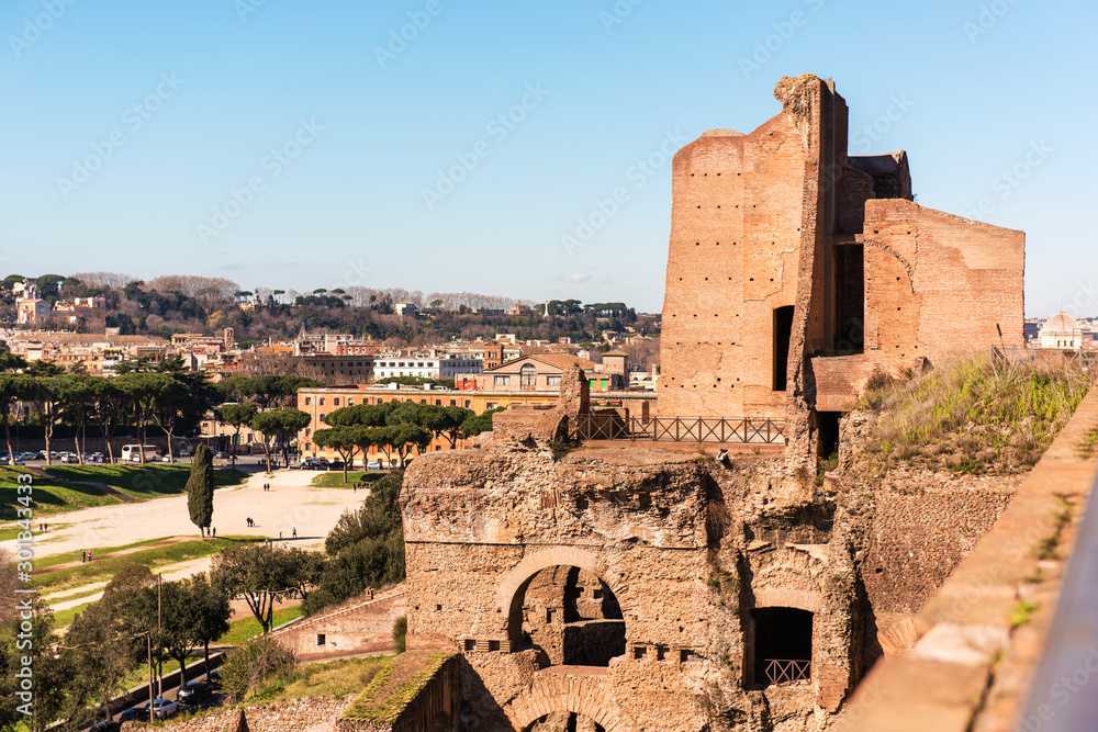 Ruins of Palatine hills in Rome, Italy