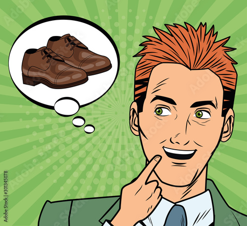 elegant businessman thinking in shoes pop art style