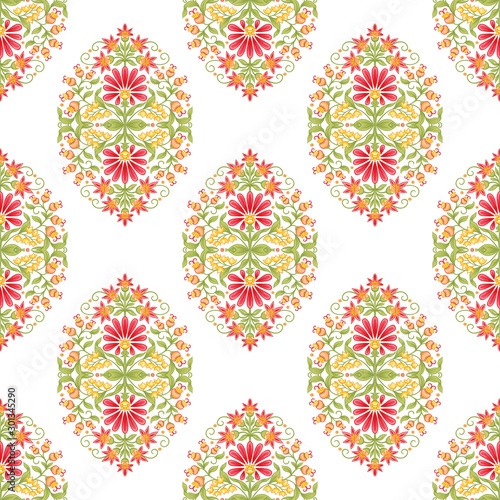 Tradition mughal motif, fantasy flowers in retro, vintage style. Seamless pattern, background. Vector illustration. Isolated on white background..