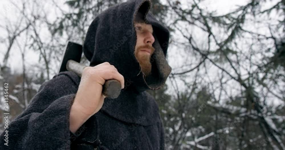 Slow Mo Blacksmith Walking With Hammer On Shoulder Slow Mo Blacksmith Walking With Hammer On Shoulder