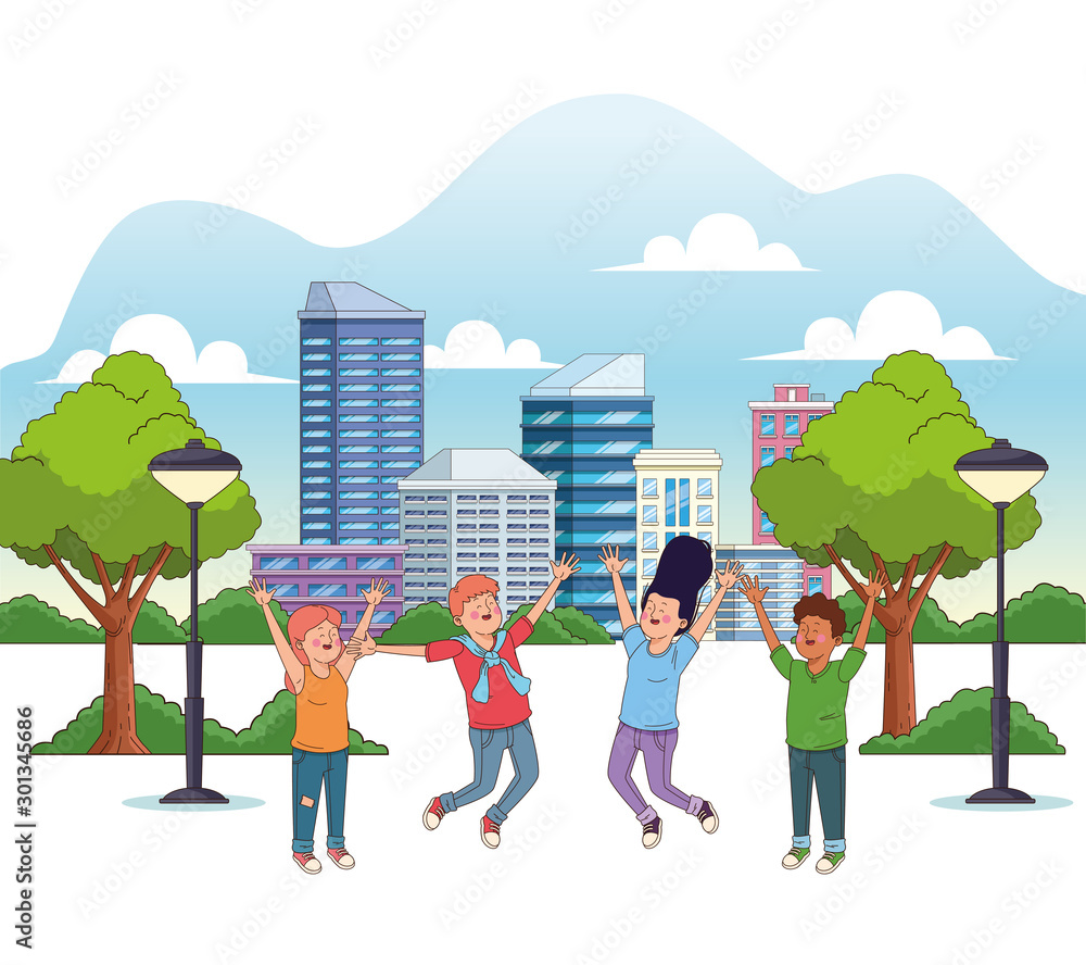 Fototapeta premium happy teenage friends in the park