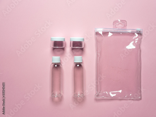Travel bottle set and transparent cosmetic bag