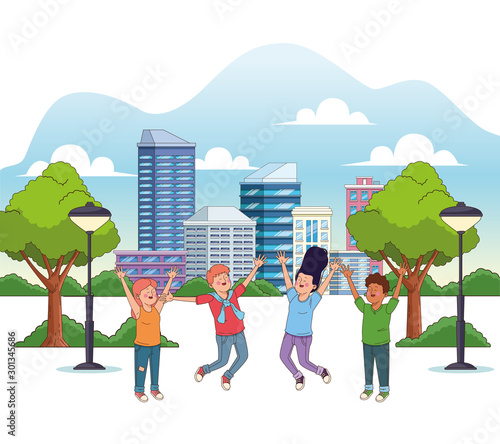 happy teenage friends in the park