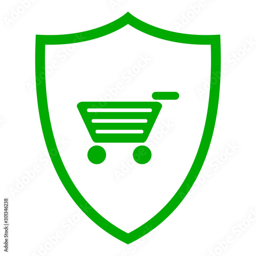 Warenkorb und Schild