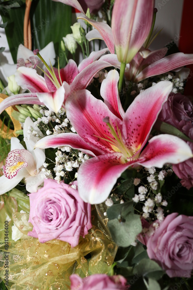 Flowers in festive attire, elegance Flowers in festive attire, elegance