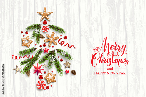 Festive composition with pine tree branches