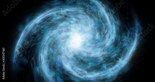 The spiral galaxy revolves around its axis. Dramatic background.