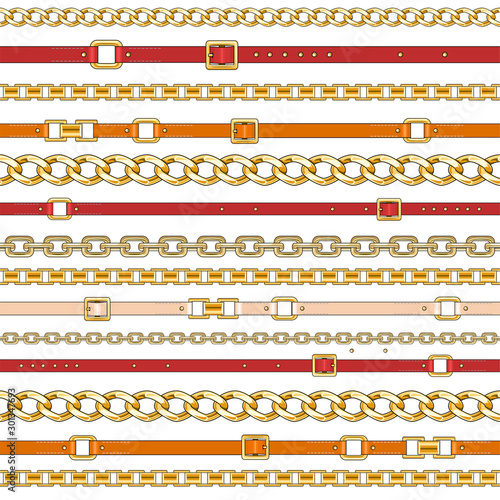 Seamless pattern with multicolor belts and chain