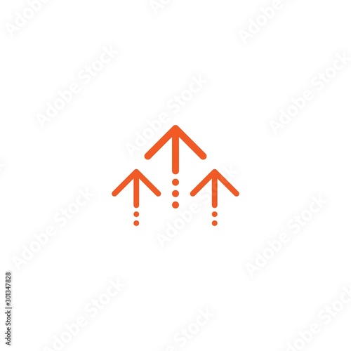 three red thin arrows up icon. Isolated on white. Upload icon. Upgrade sign. Growth symbol. photo