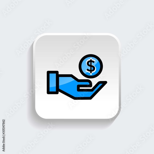 Payment icon hand holding coin money symbol with modern flat style icon for web site design, logo, app, UI isolated on white background. Vector illustration