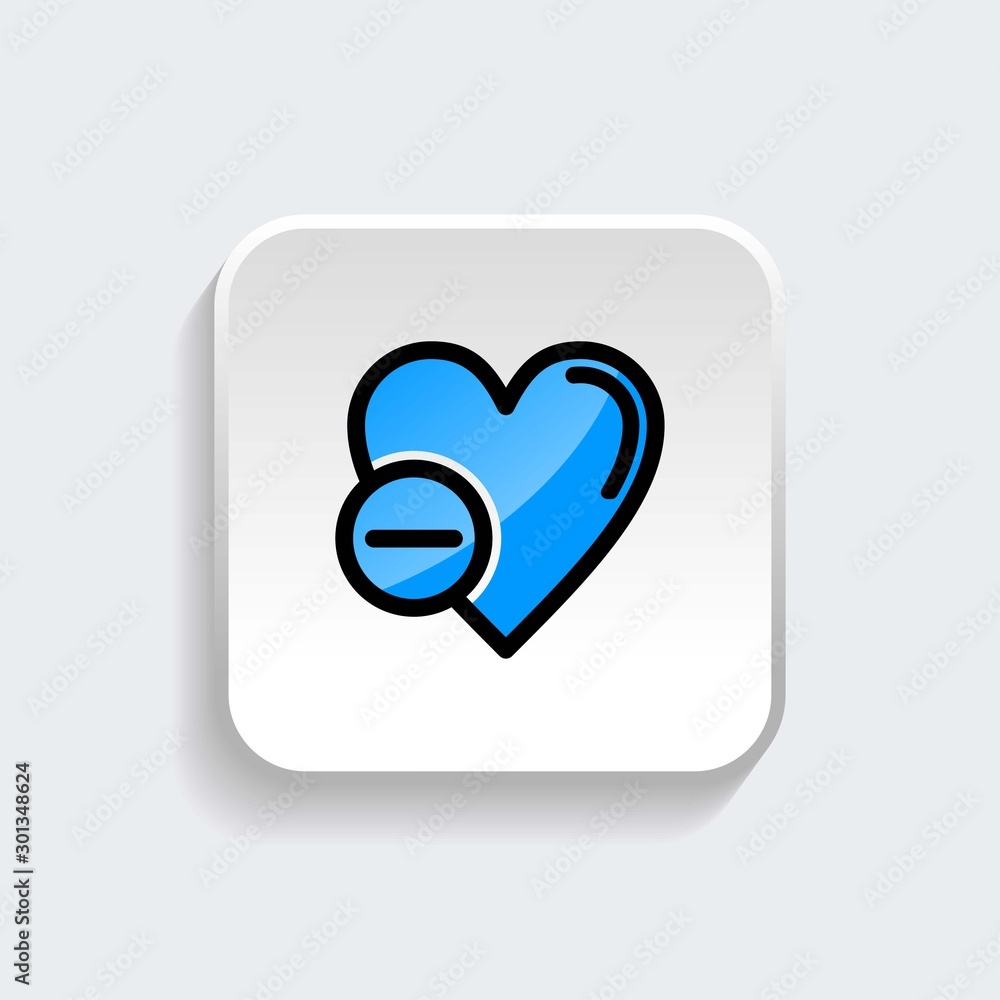 Love heart icon remove from wish or favorite symbol with modern flat style icon for web site design, logo, app, UI isolated on white background. Vector illustration Love heart icon remove from wish or favorite symbol with modern flat style icon for web site design, logo, app, UI isolated on white background. Vector illustration