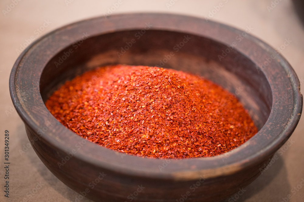 Korean red chili powder spices on table Korean red chili powder spices on table