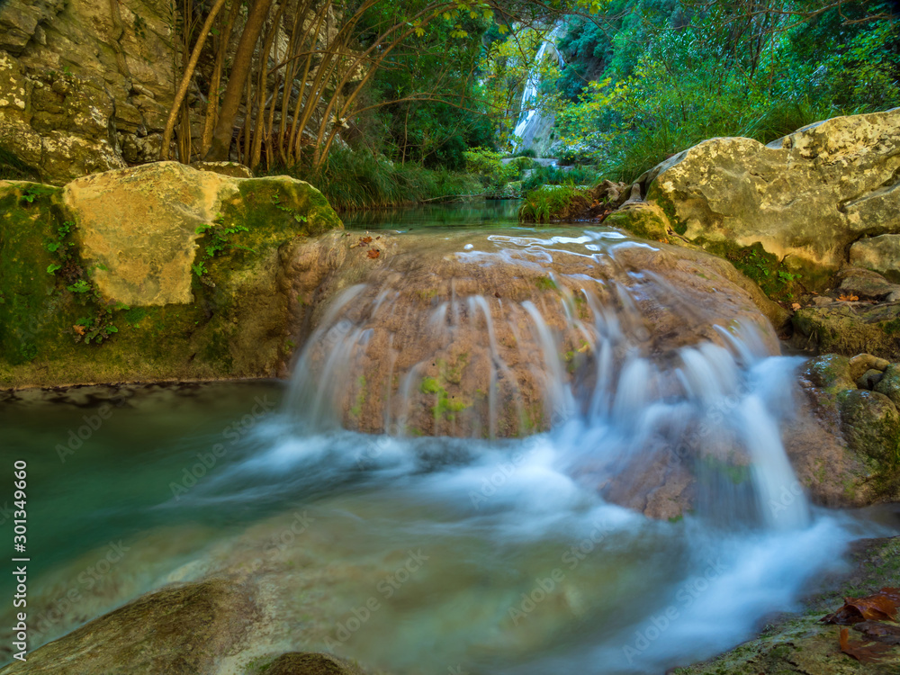 Waterfall green forest river stream Waterfall green forest river stream