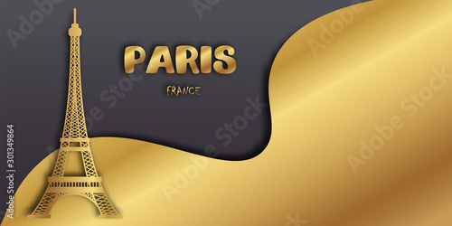 Paris France in paper cut style with Eiffel tower. Vector illustration.