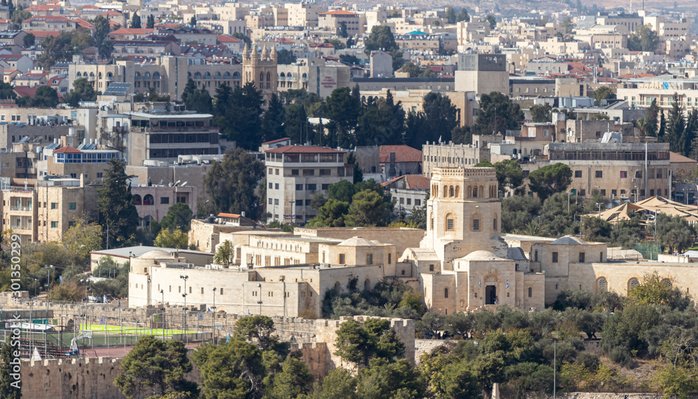 View of Rockefeller Museum from on Mount Eleon - Mount of Olives in East Jerusalem in Israel