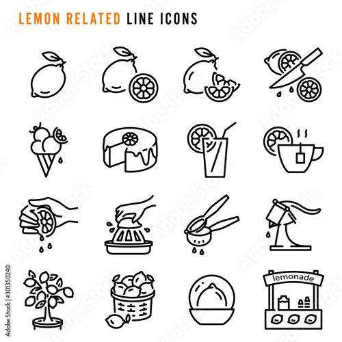 Lemon related line icons