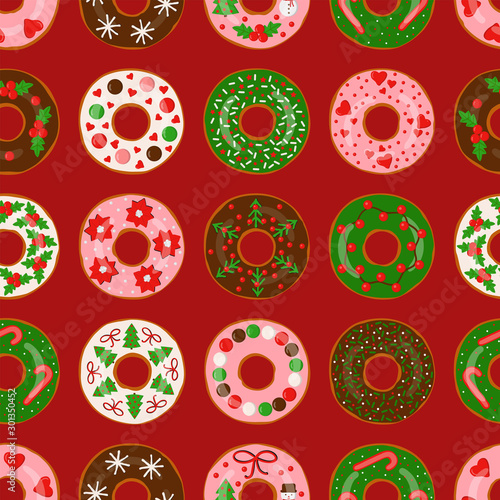 Christmas donuts, seamless pattern, vector illustration