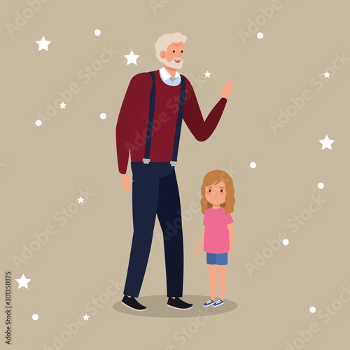 grandfather with granddaughter avatar character vector illustration design